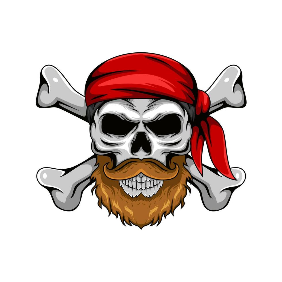 Illustration of pirate human skull mascot character with crossed bones vector
