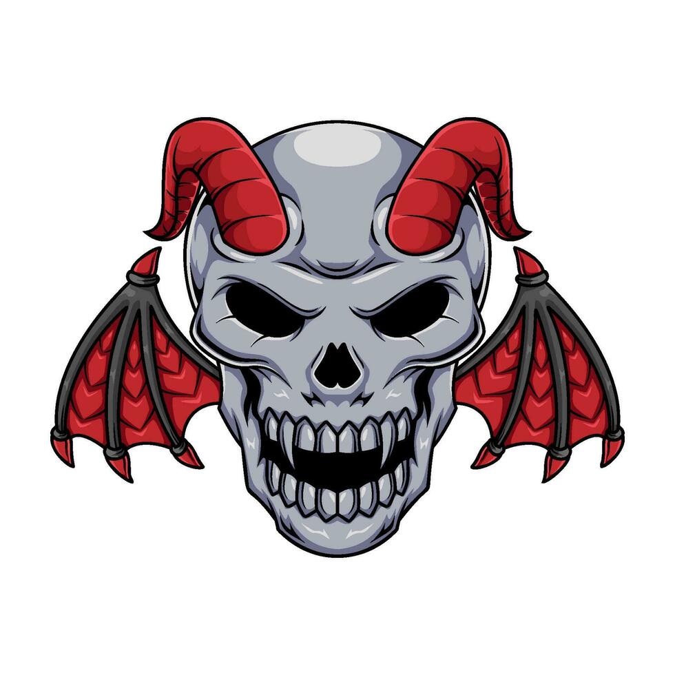 ilustración de demonio humano cráneo mascota personaje con cuernos y alas vector