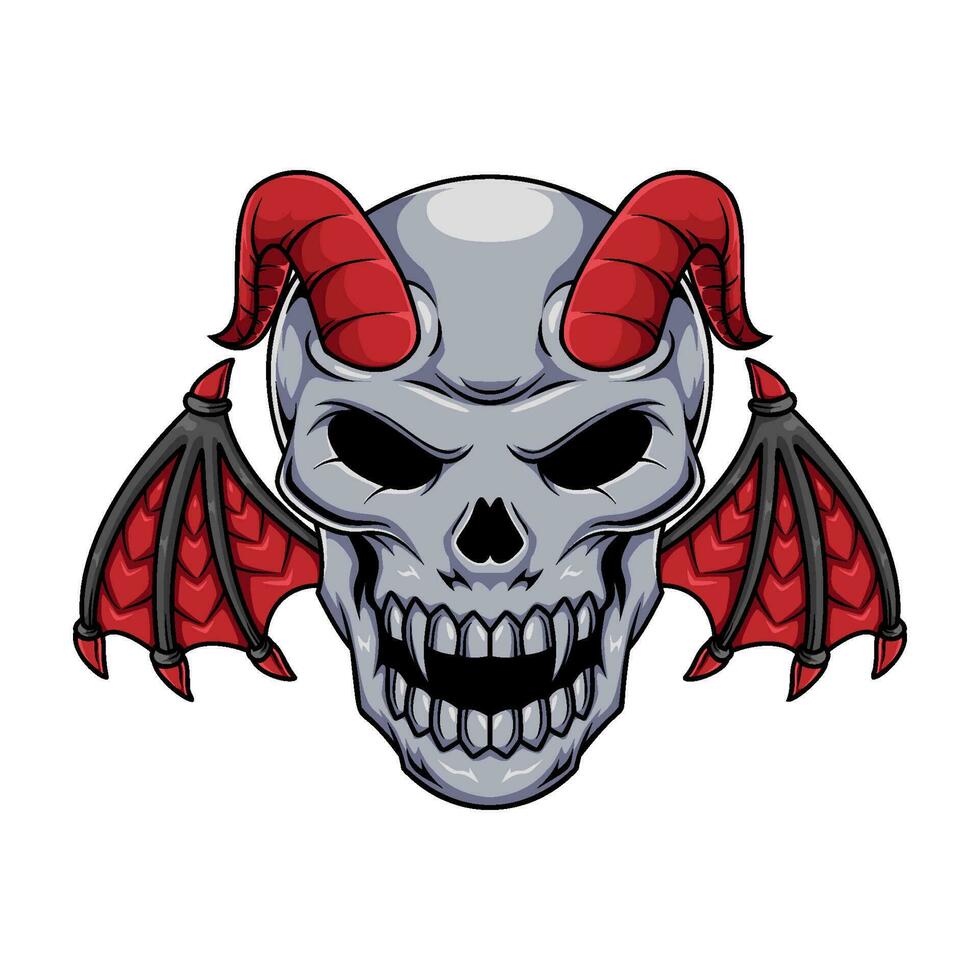 Illustration of demon human skull mascot character with horns and wings vector