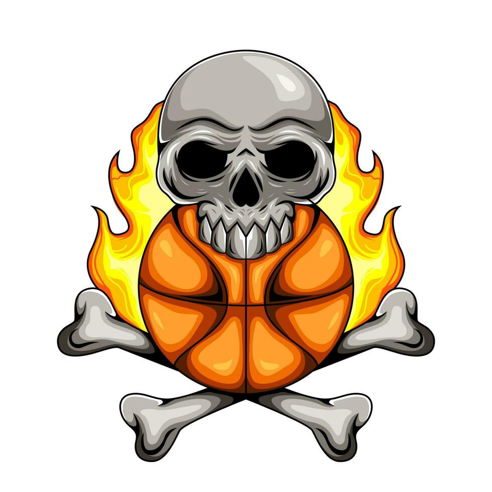 Illustration of basketball human skull mascot character with fire vector