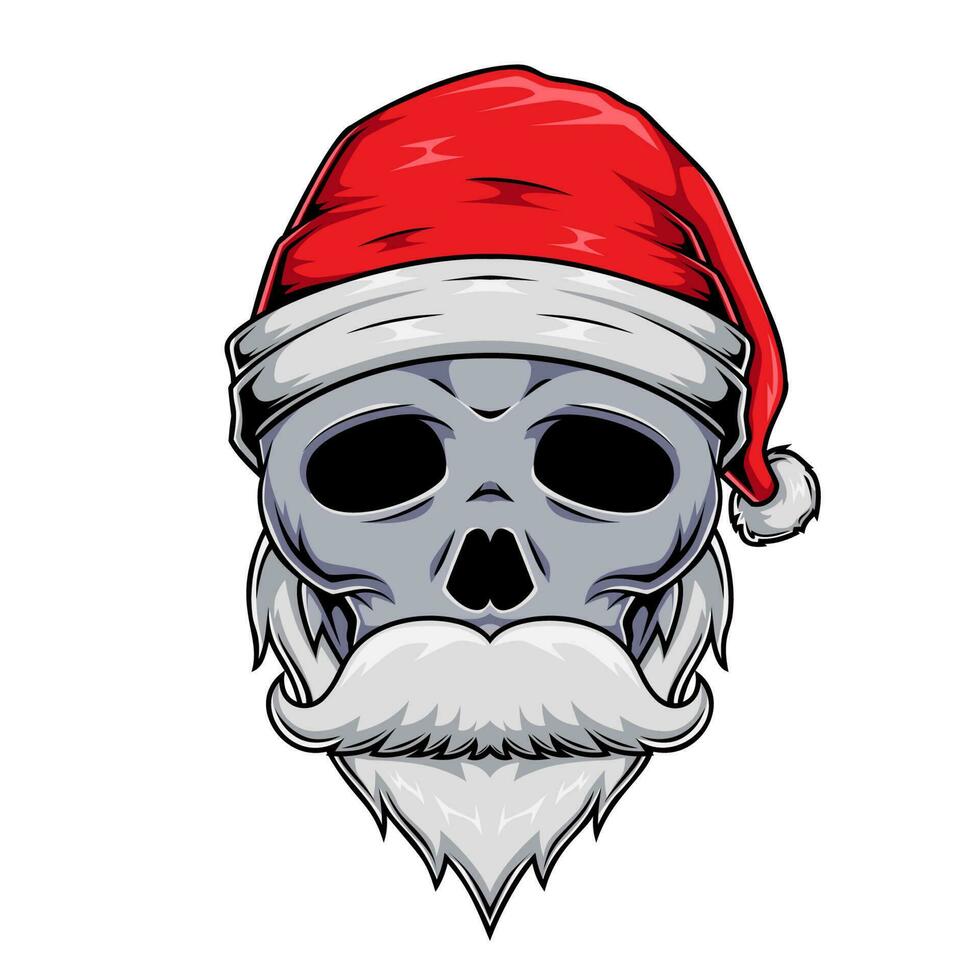 Illustration of Santa Claus human skull mascot character wearing santa hat vector