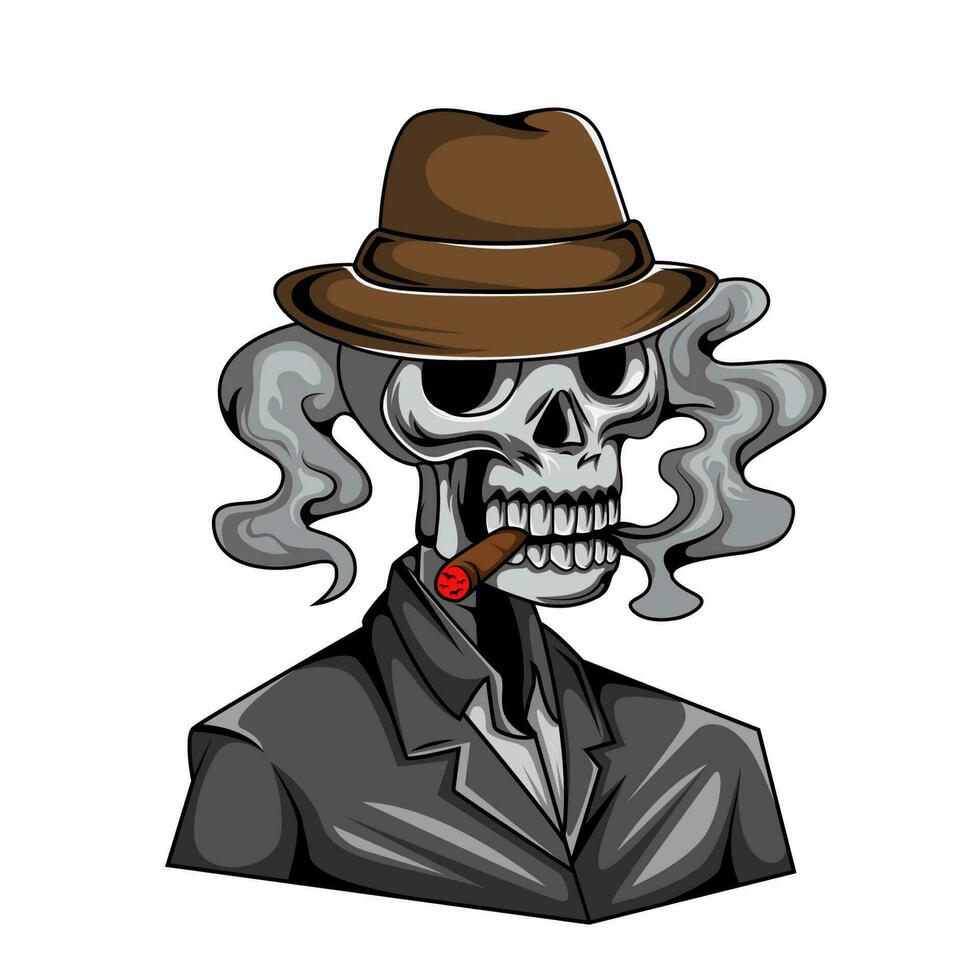 Illustration of mafia human skull mascot character with vector