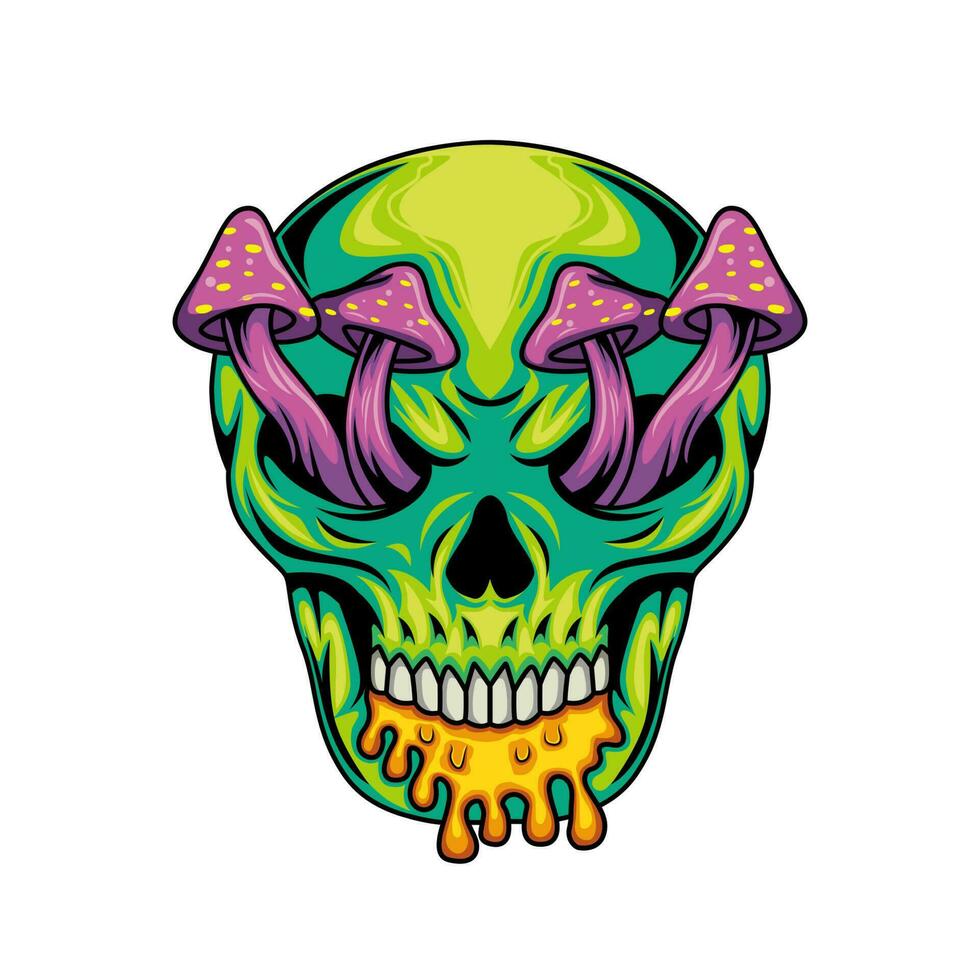 Illustration of mushroom human skull mascot character with liquid poison vector