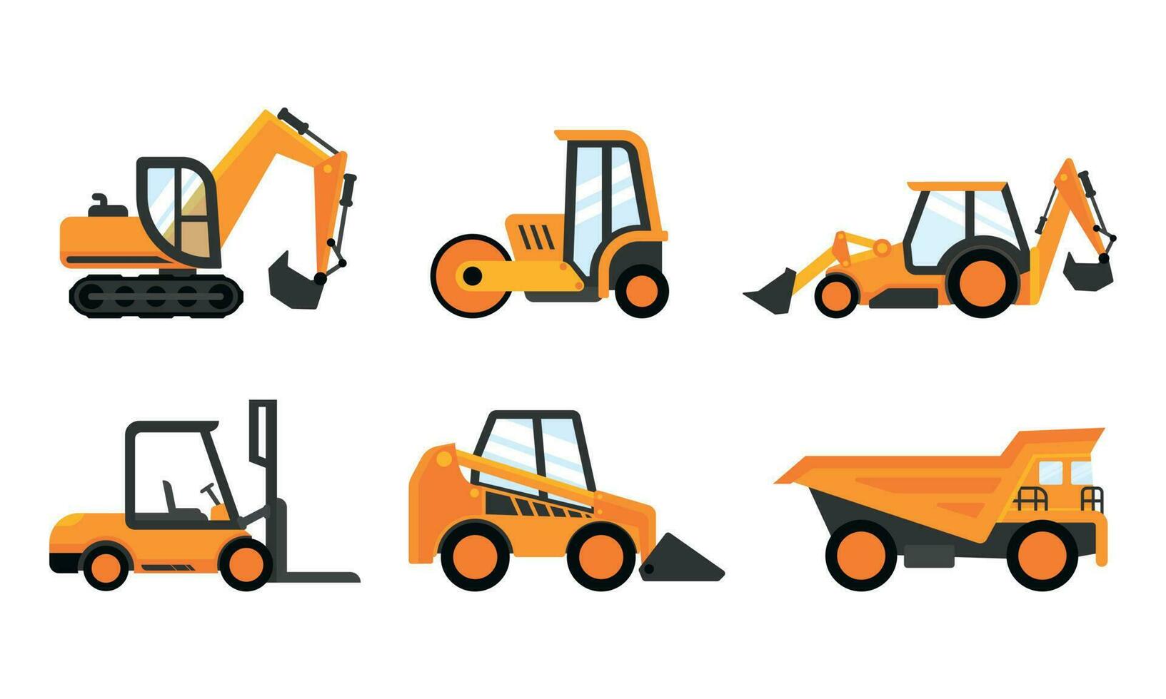 Big set Illustration vector of construction equipment with children style or cartoon style. Special machines for the construction work. Good for children books, educational books, or element design.
