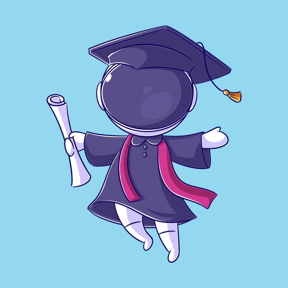 astronauta graduado estudiantes en pie en etapa plano estilo vector ilustración