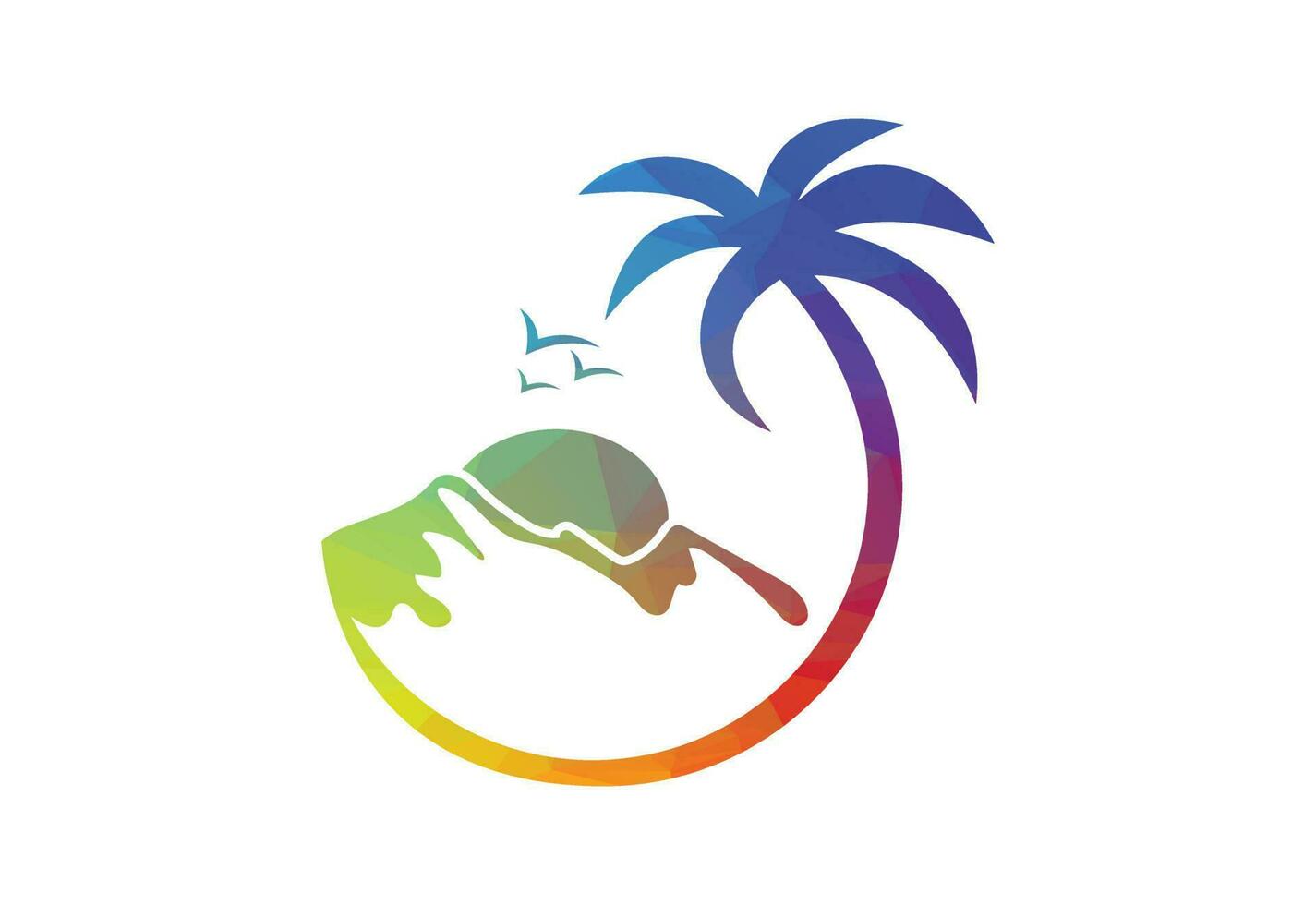 Low Poly and Beach logo design, Vector design concept