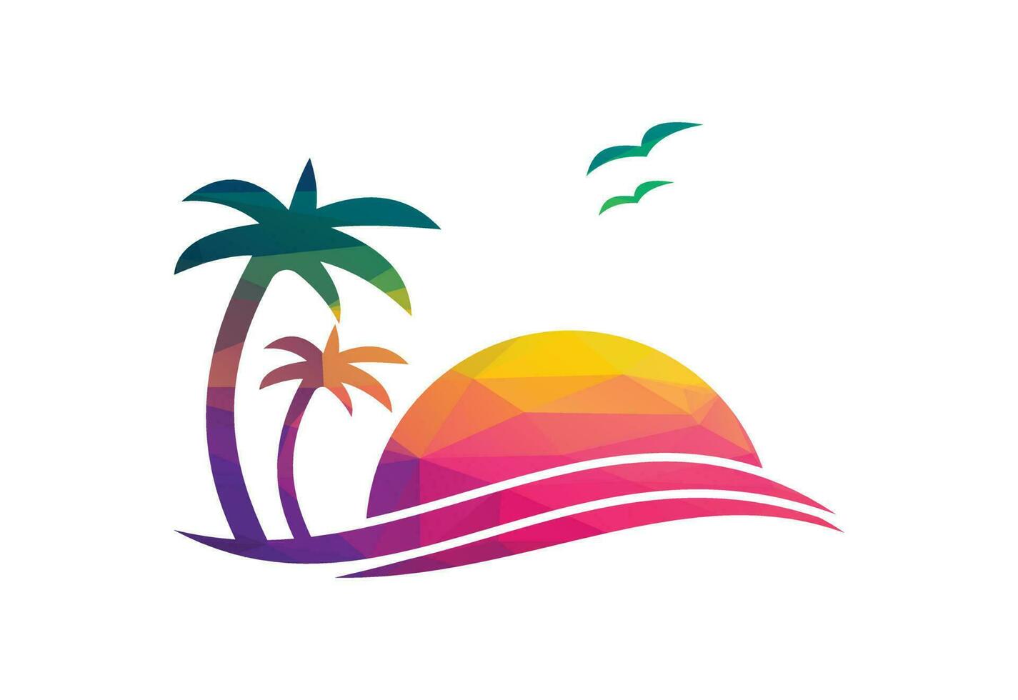 Low Poly and Beach logo design, Vector design concept