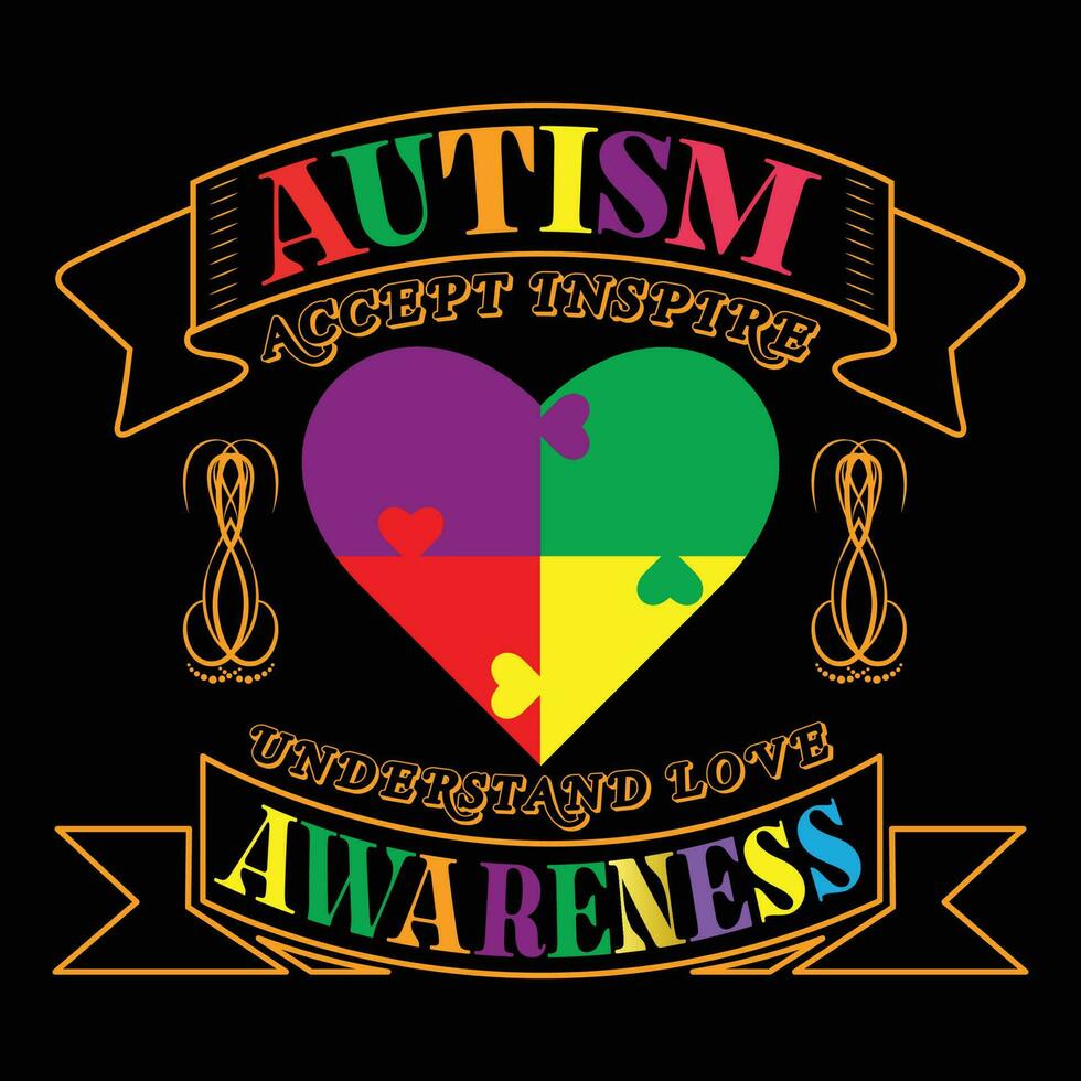 Autism Accept Inspire Understand love Awareness T-shirt Design vector