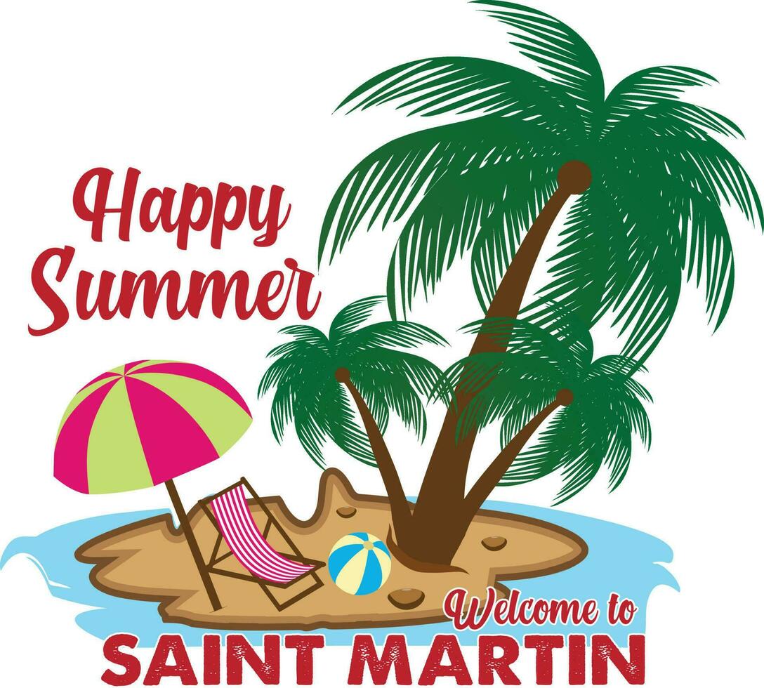 contento verano Bienvenido a Santo martín playa camiseta diseño vector