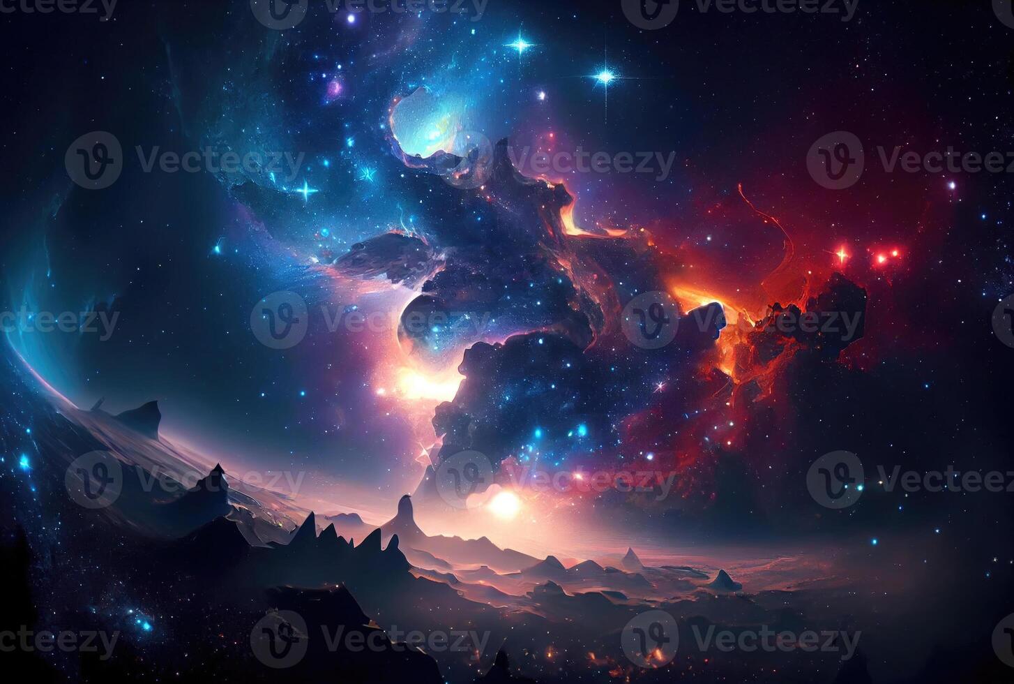 Abstract of colorful outer space planet nebula and galaxy sky background. Science and space concept. photo