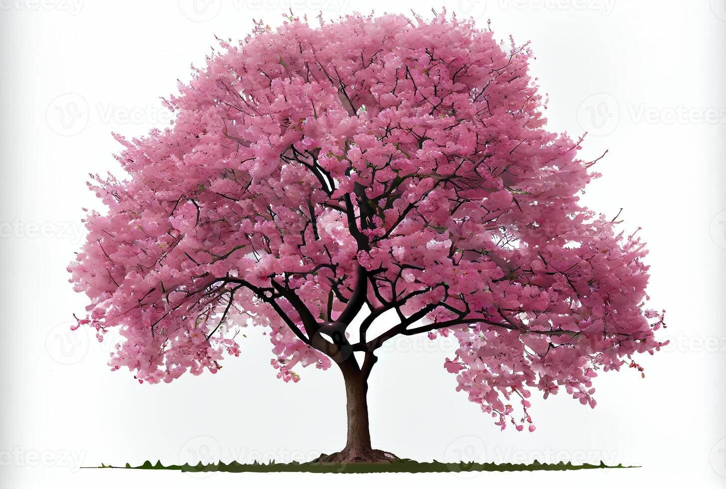 Large pink Cherry Blossom tree on white background. Digital art style. photo