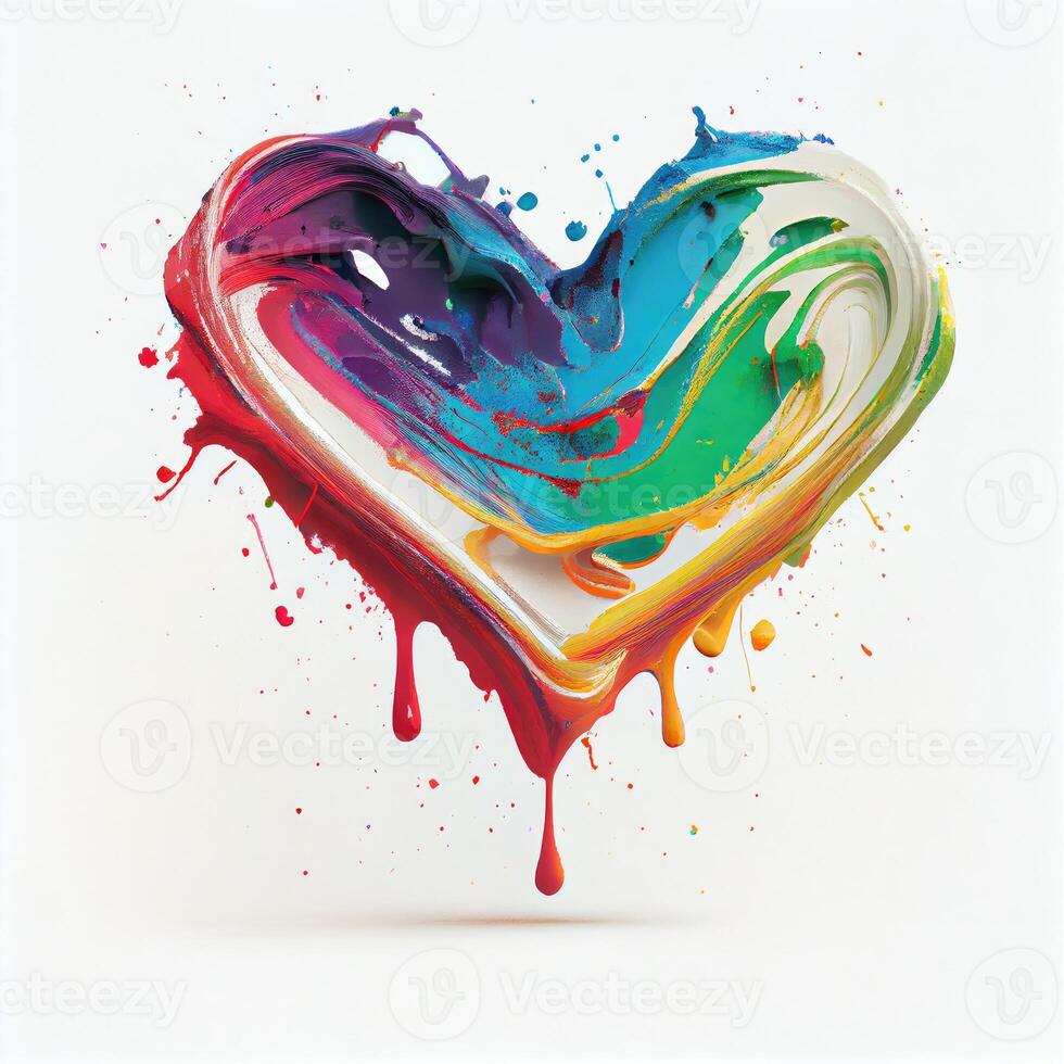 Colorful heart shape in oil paint color on isolated white background. Valentines day and romance concept. Digital art illustration theme. photo