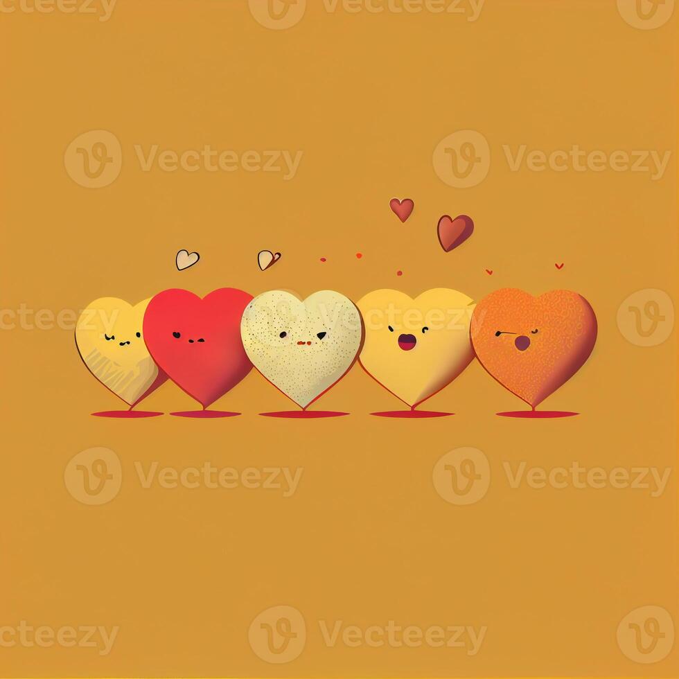 Many hearts in multi-colors cartoon background. photo