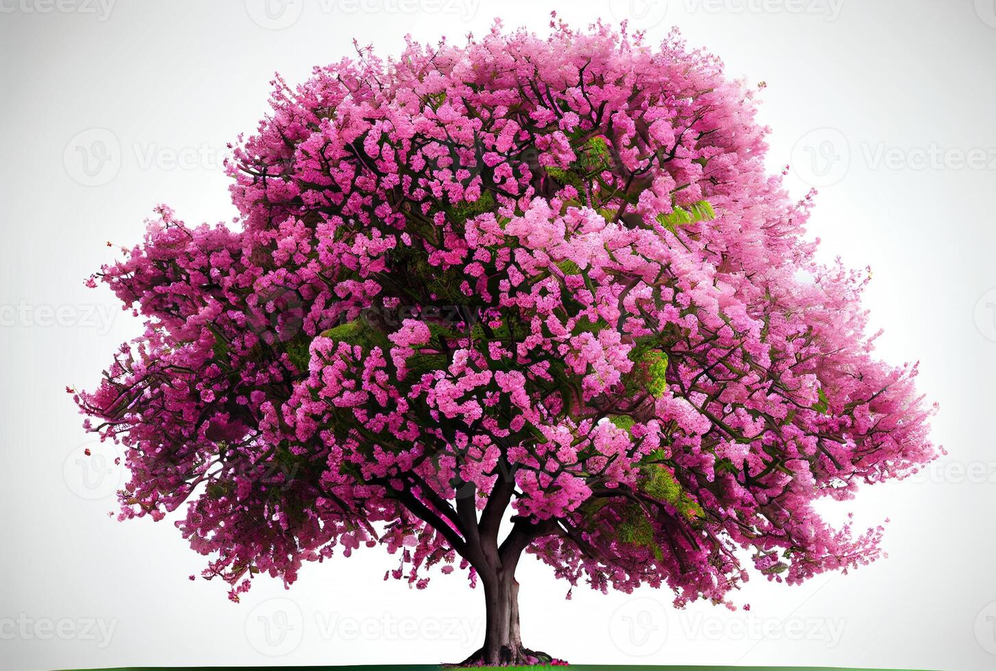 Large pink Cherry Blossom tree on white background. Digital art style. photo