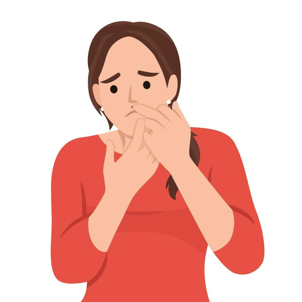 The young girl with skin problems. Pimple-popping. Pimple problems. Healthcare illustration, medical infographic vector