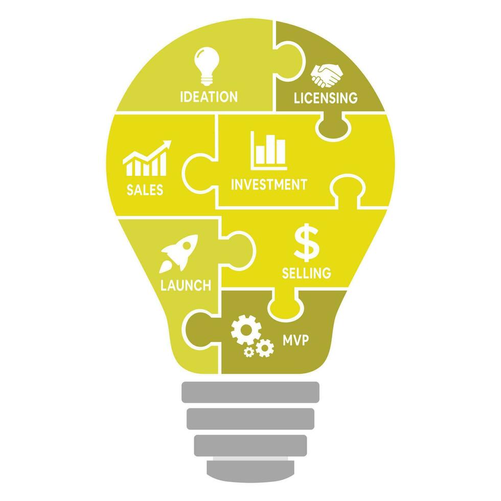 infografía modelo con ligero bombillas rompecabezas bandera vector