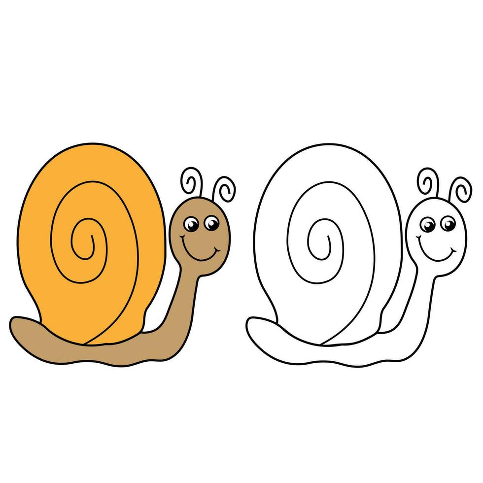 Cute snail cartoon characters vector illustration for kids coloring page