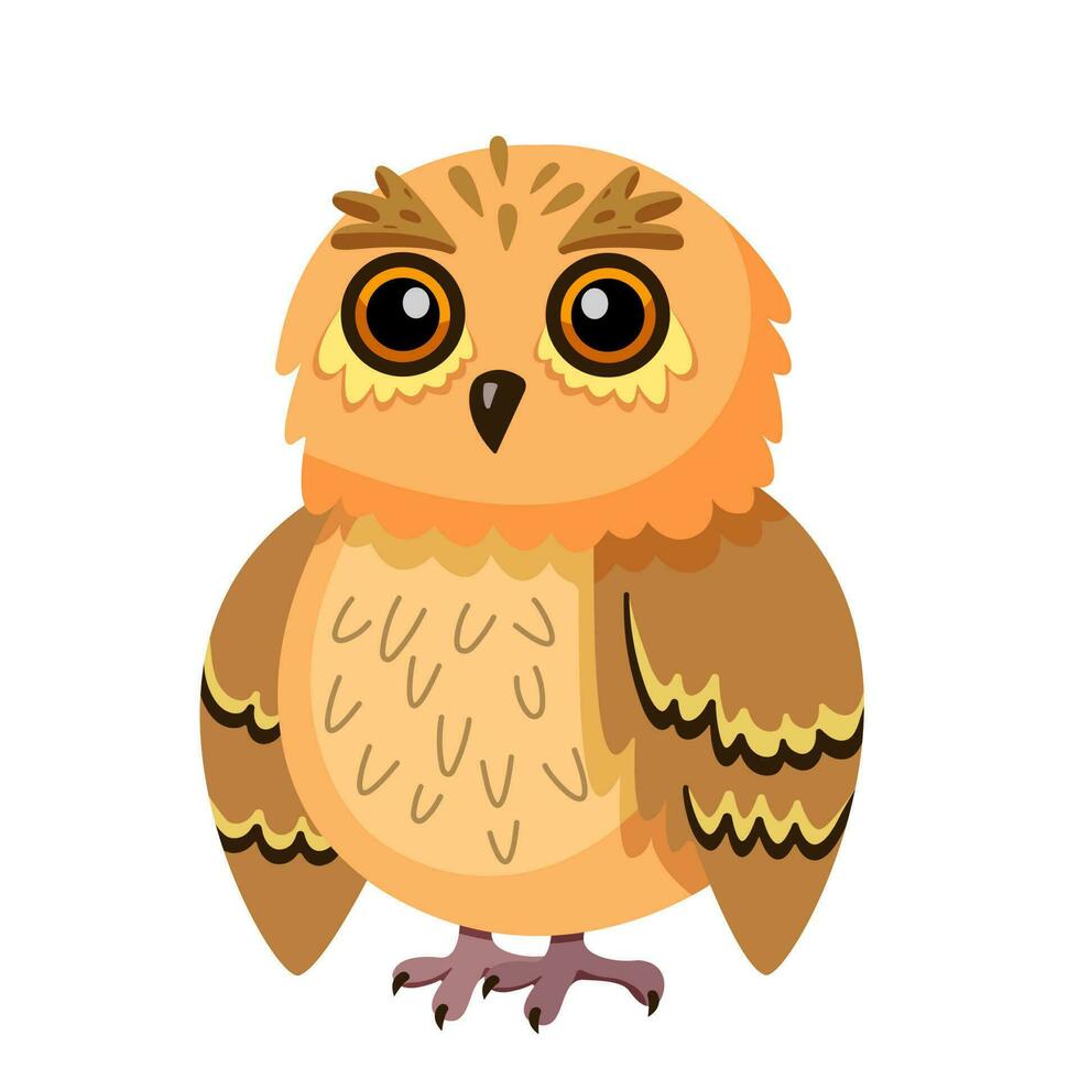 Cute red owl sits. Flat vector illustration. Use as design for greeting card, nursery, t-shirt print.