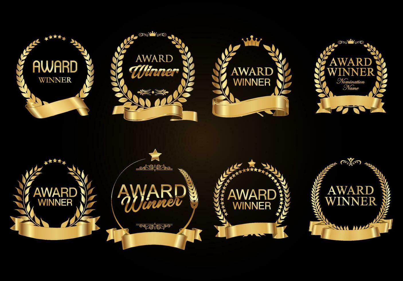Golden laurel wreath with golden ribbon vector Award winner collection