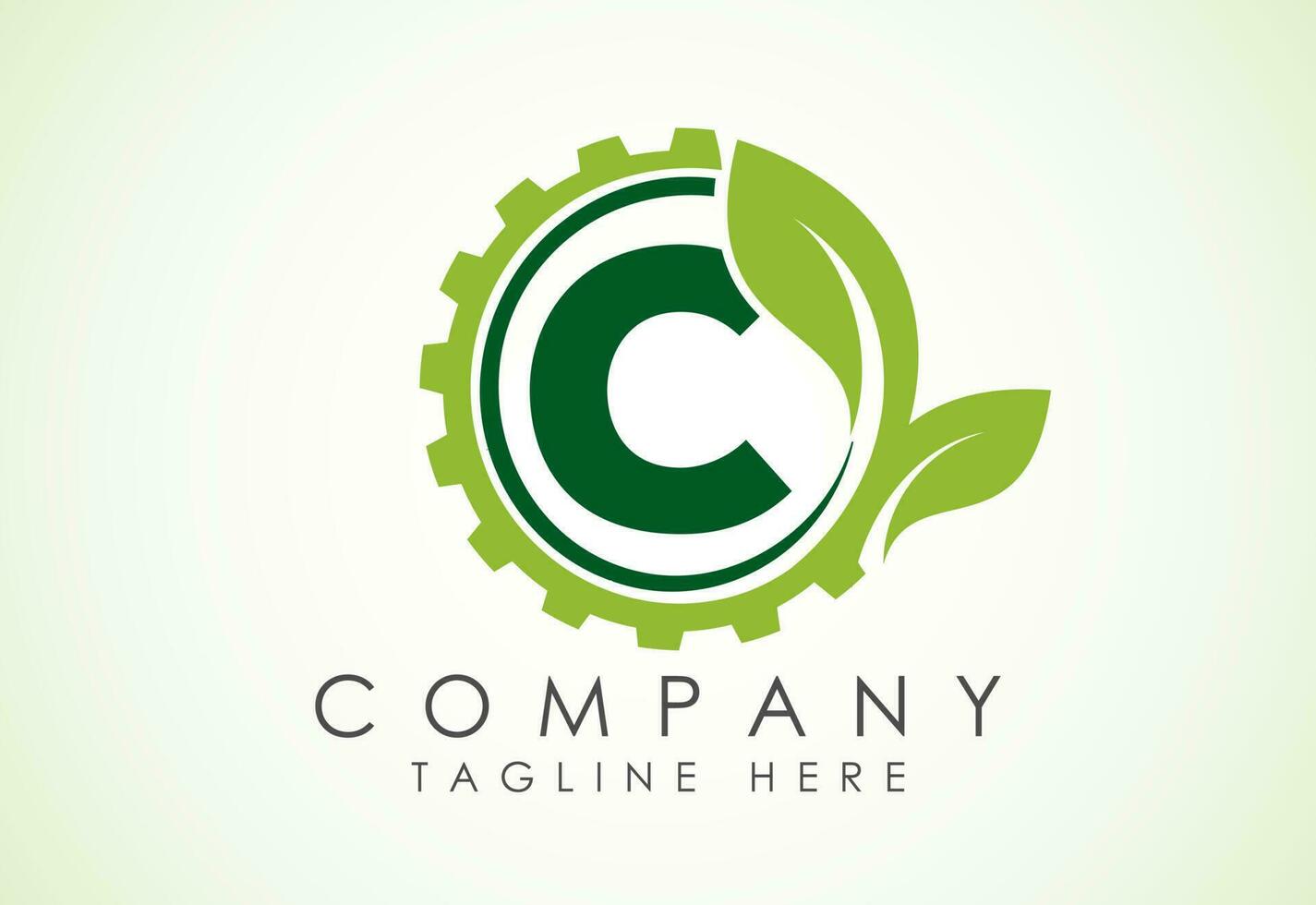 English alphabet C with gear and leaf. Eco technology logo, Green eco tech logo template design vector. Nature Industry vector