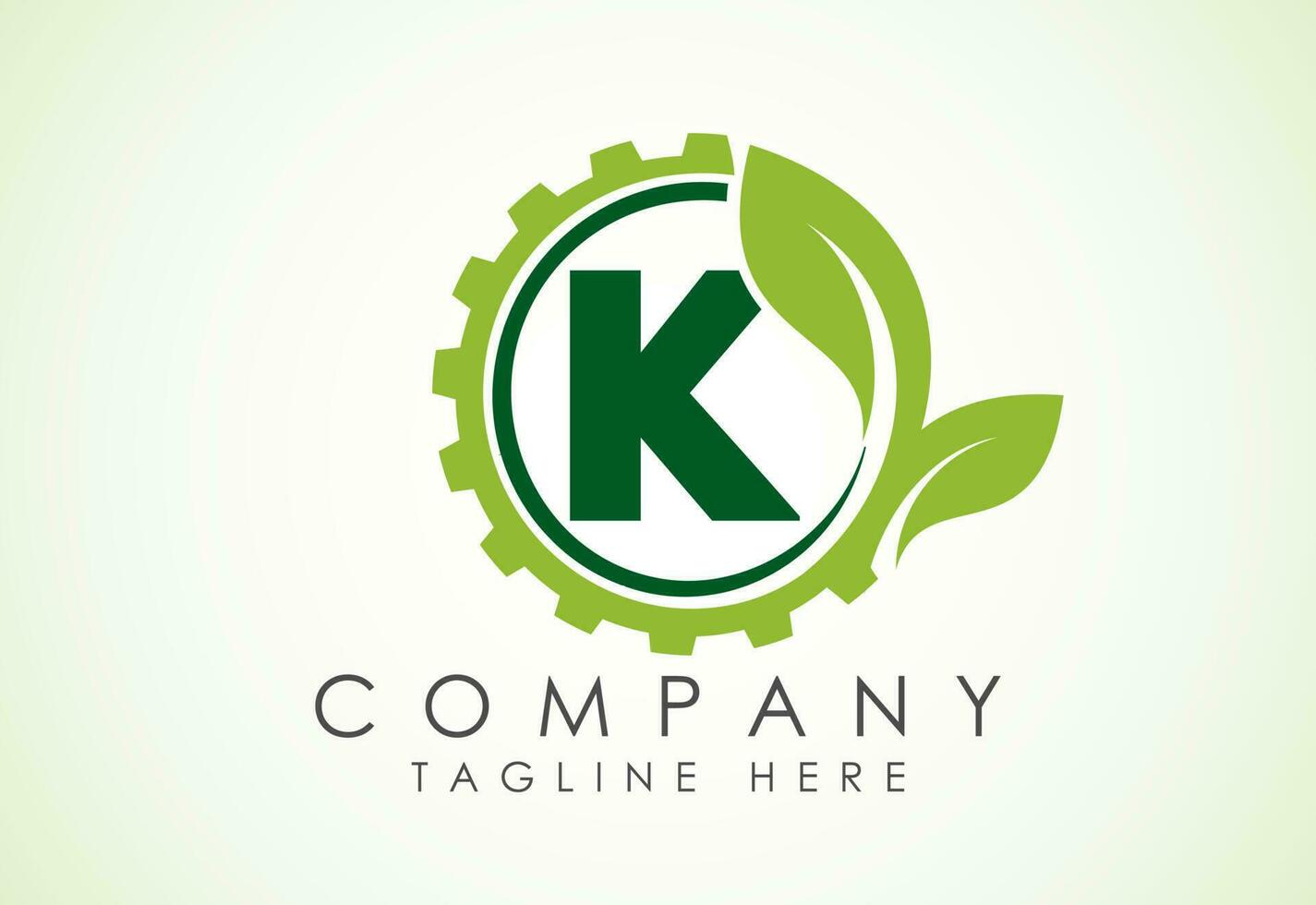 Inglés alfabeto k con engranaje y hoja. eco tecnología logo, verde eco tecnología logo modelo diseño vector. naturaleza industria vector
