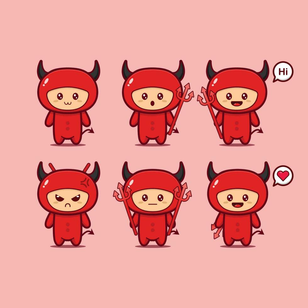 cute of cute devil with an expression isolated on pink backgorund vector