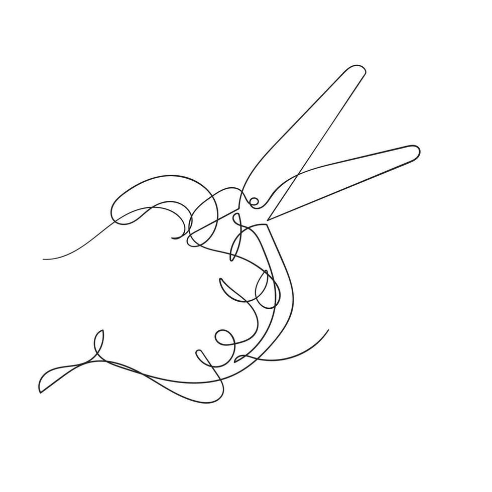 continuous line drawing hand holding scissor illustration vector
