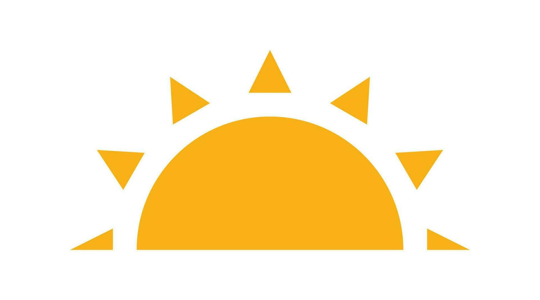 Yellow half sun icon in flat style. Sunset simple graphic symbol. Summer heat icon. Half round solar element. Vector illustration isolated on white background