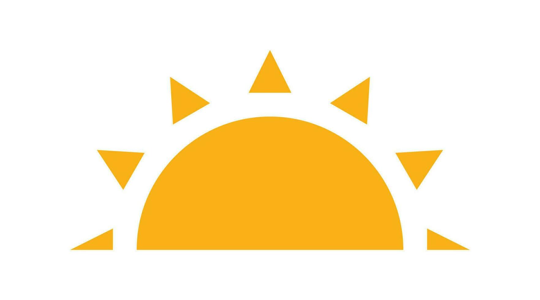 Yellow half sun icon in flat style. Sunset simple graphic symbol. Summer heat icon. Half round solar element. Vector illustration isolated on white background