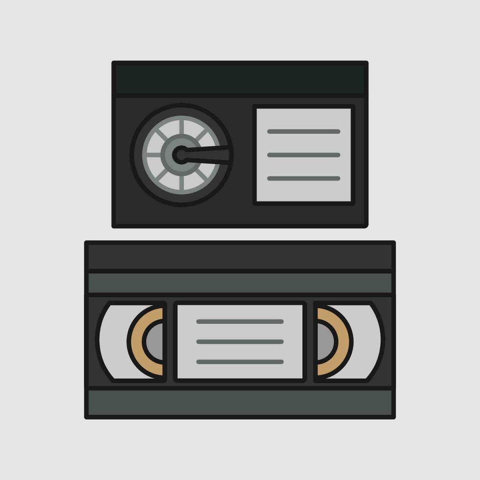 retro estilo vhs y betamax vídeo casete cinta plano íconos retro tecnología 90s Años 80 nostalgia recuerdos vector