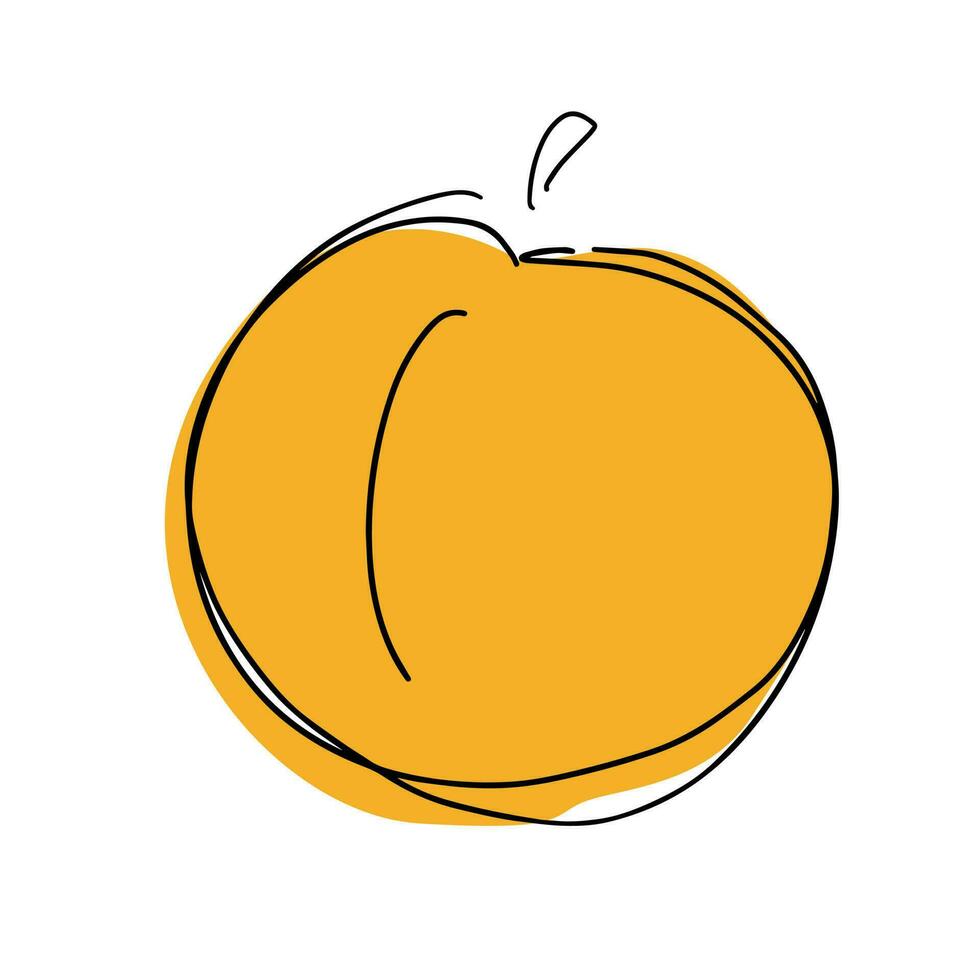 Peach fruit isolated on white background. Simple doodle art, cartoon icon. Doodle vector
