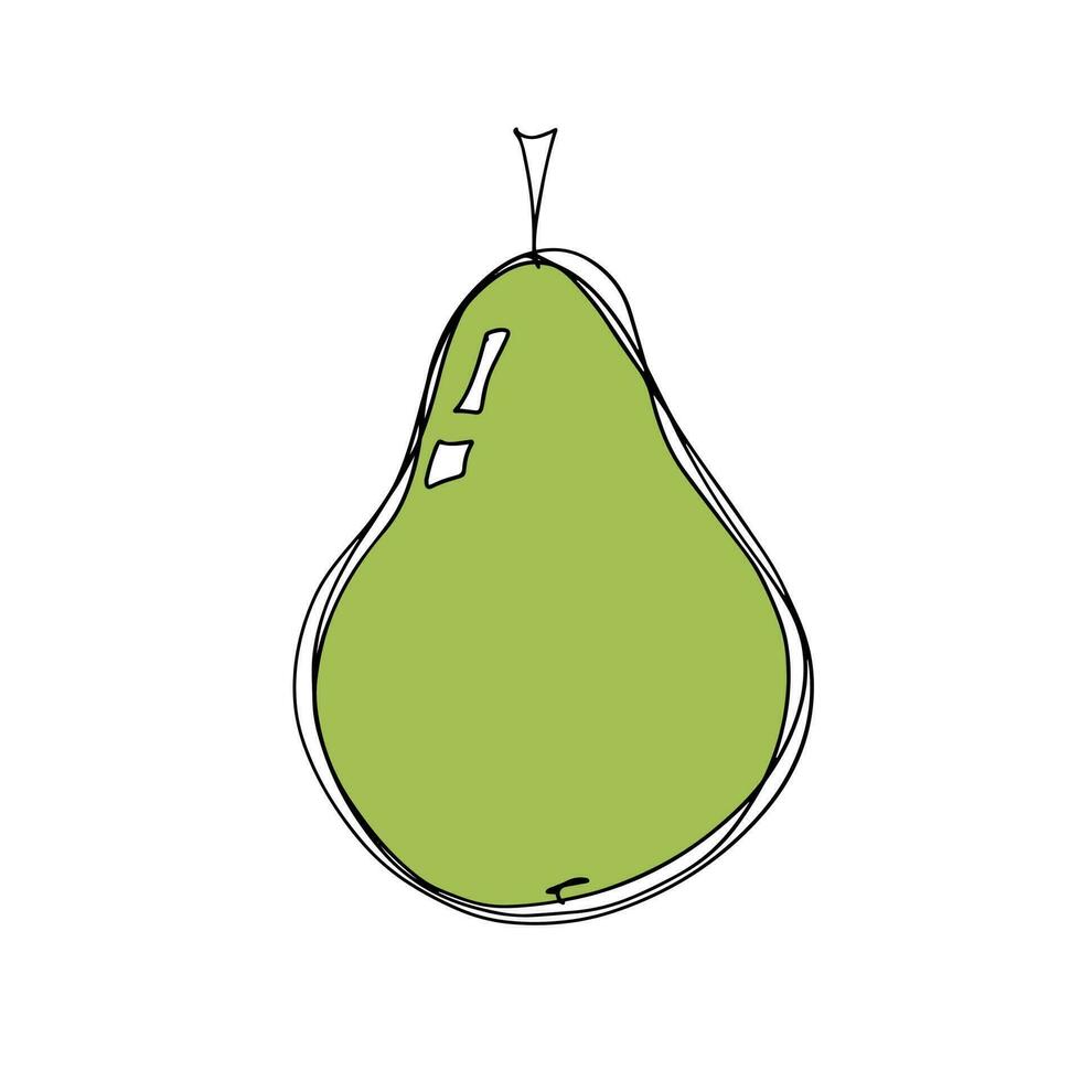 Vector green Pear Fruit. Continuous line Illustration on a white background. Food Icon.
