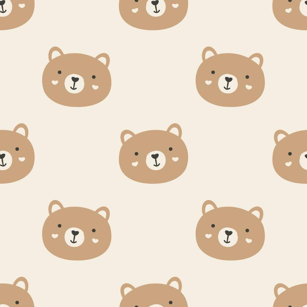 Vector seamless repeating hand-drawn color childish pattern with cute scandinavian style bears on a white background. Seamless kids scandy pattern. Cute animals. Baby pattern with animals.