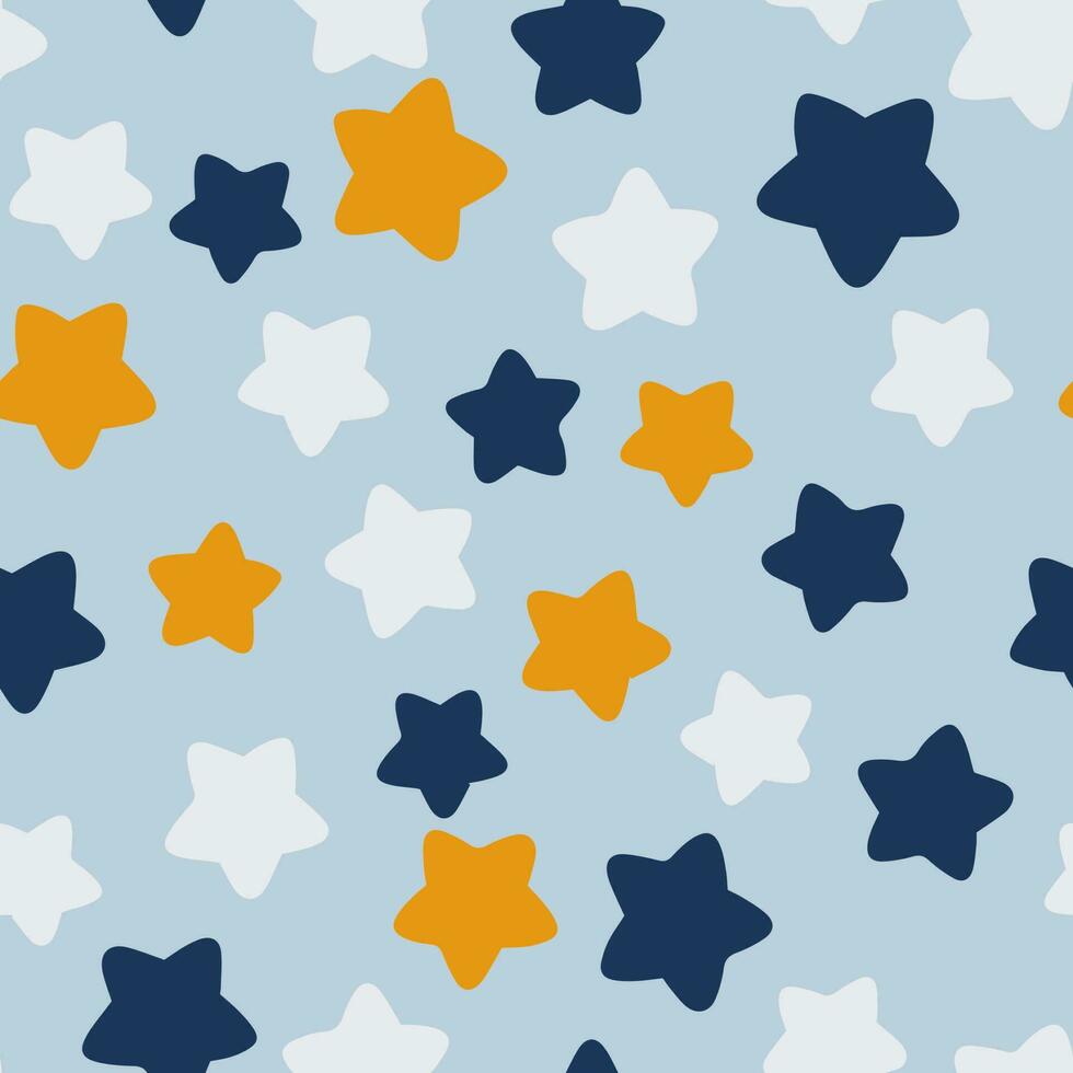 Vector hand-drawn color seamless childish simple pattern for kids with cute star. Baby pattern with night sky. Fabric design. Wallpaper. Kids room design.