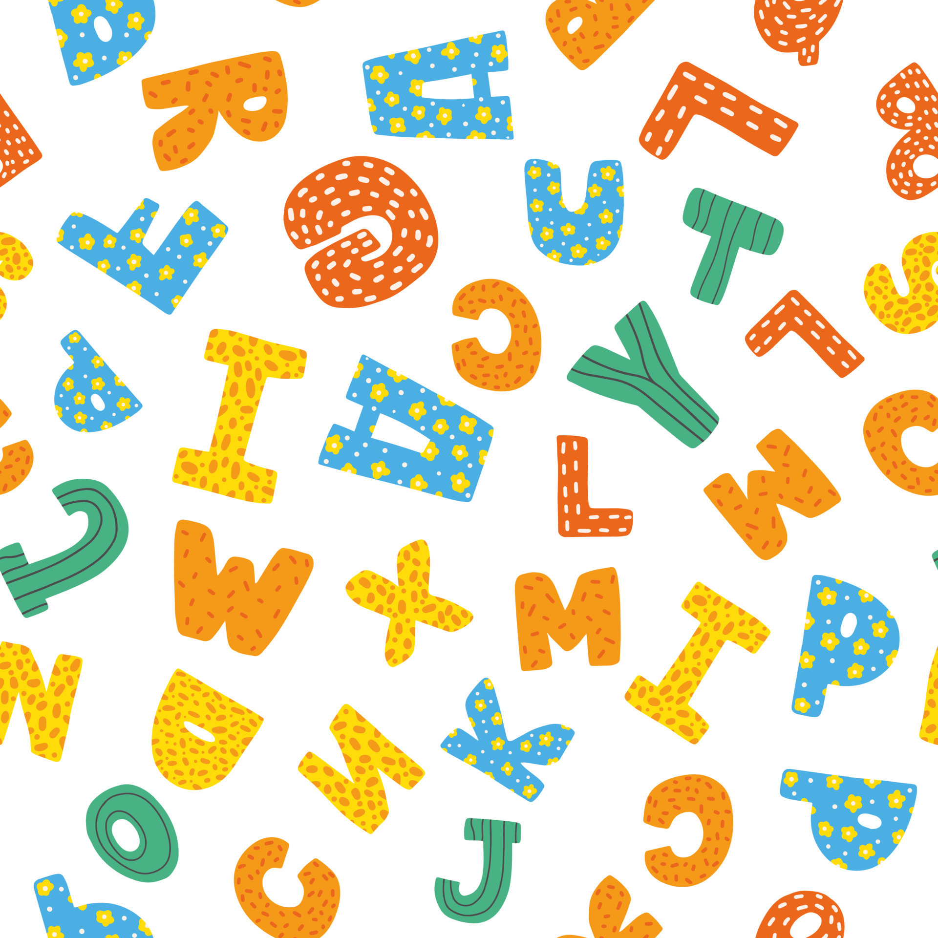 ABC seamless pattern.Cute alphabet print hand drawn childish seamless