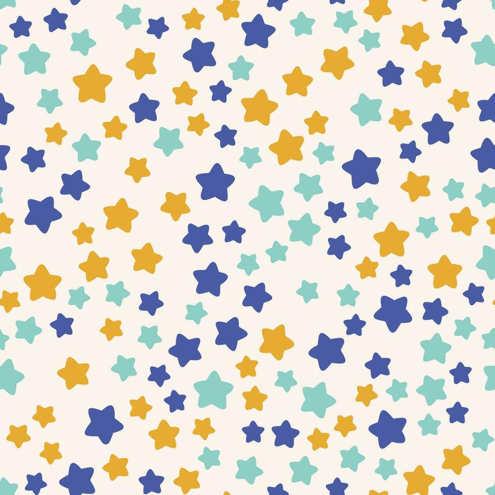 Vector hand-drawn color seamless childish simple pattern for kids with cute star. Baby pattern with night sky. Fabric design. Wallpaper. Kids room design.