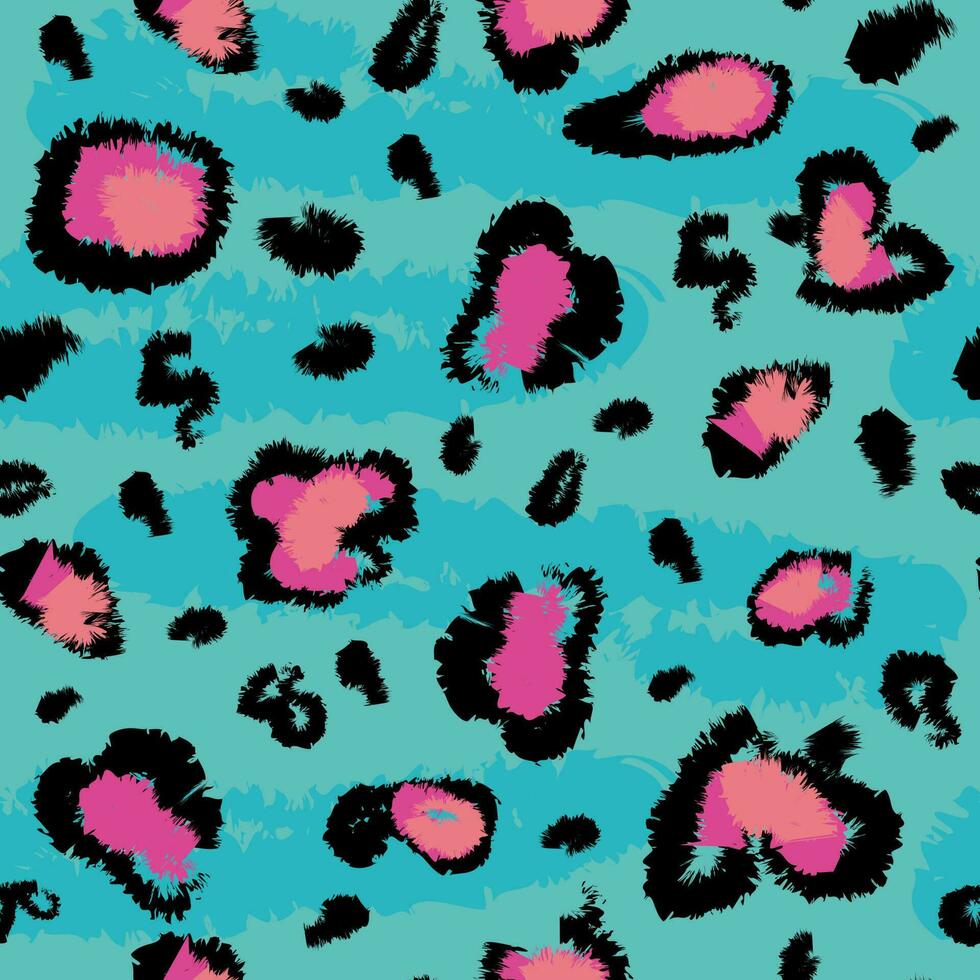 Seamless pattern with leopard, jaguar or cheetah coat of fur texture. Bright colored animal backdrop with spots. Vector illustration in flat style for wrapping paper, fabric print, wallpaper.