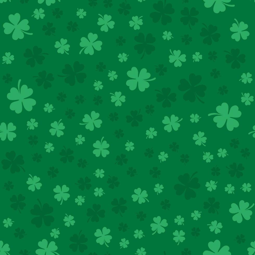 Saint Patricks day green background. Green clover leaves pattern. Vector illustration.