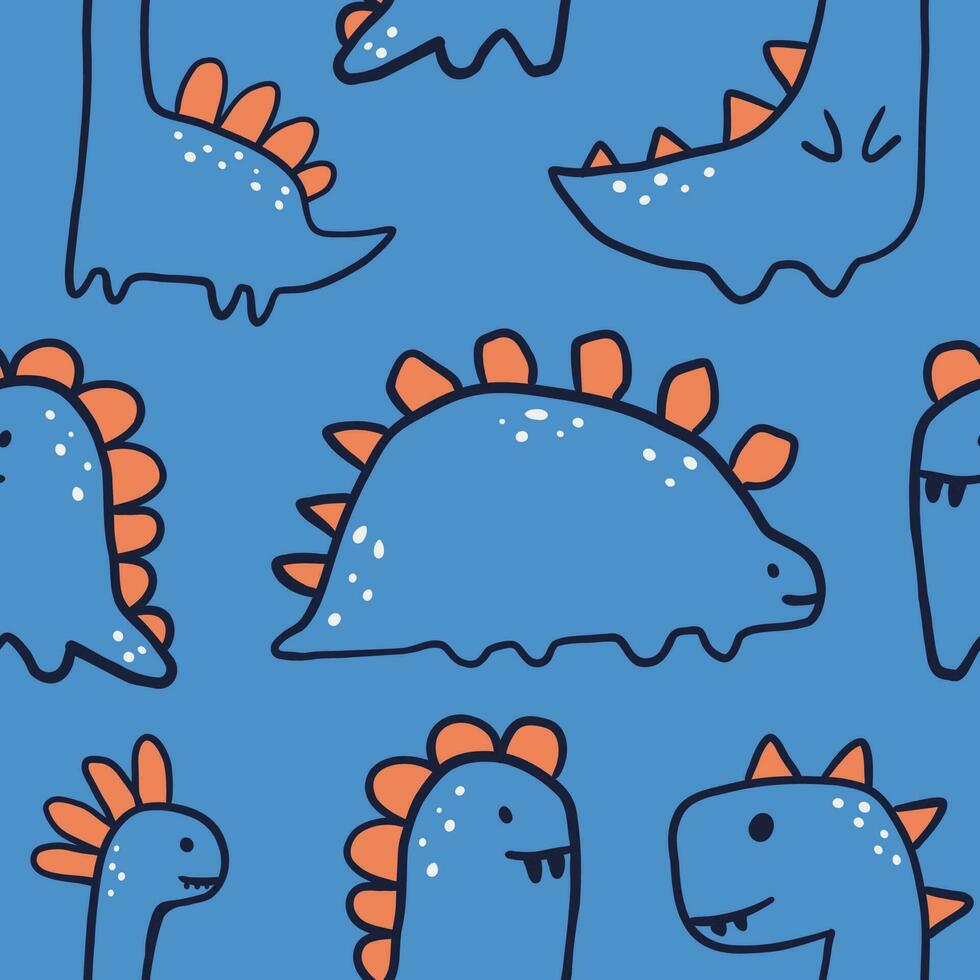 Vector hand-drawn seamless childish pattern with cute dinosaurs. Kids texture for fabric, wrapping, textile, wallpaper, apparel. Dino. Scandinavian style