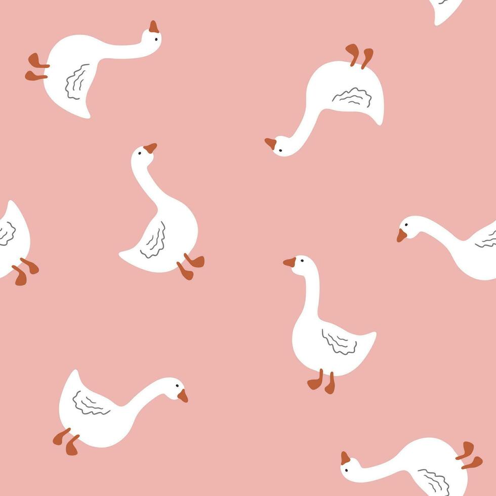 Seamless pattern of geese. Cute vector illustration in a simple hand drawn cartoon style. Simple baby cartoon style perfect for textiles, baby shower fabrics.