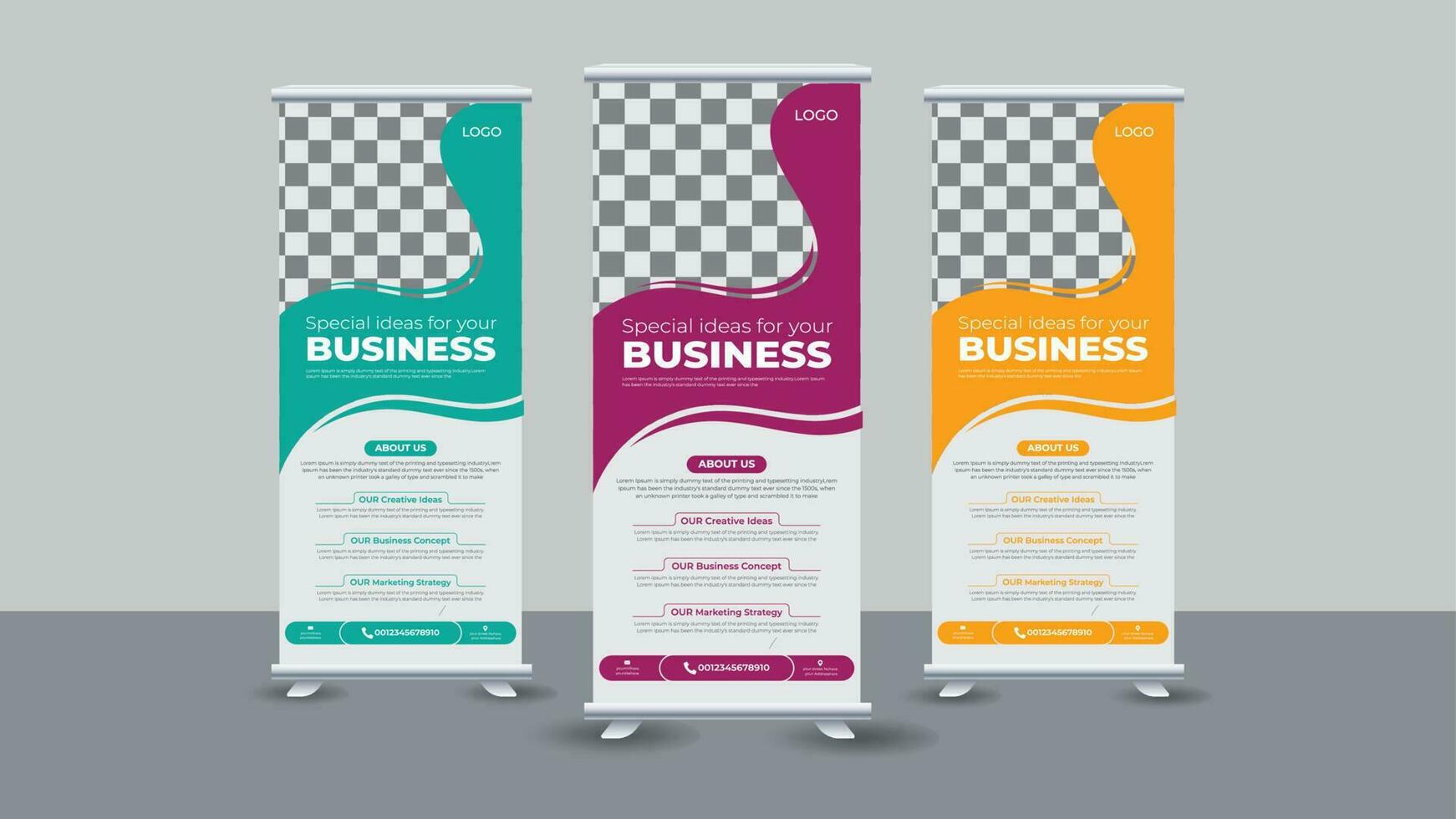 Modern corporate colorful roll up x stand banner design vector