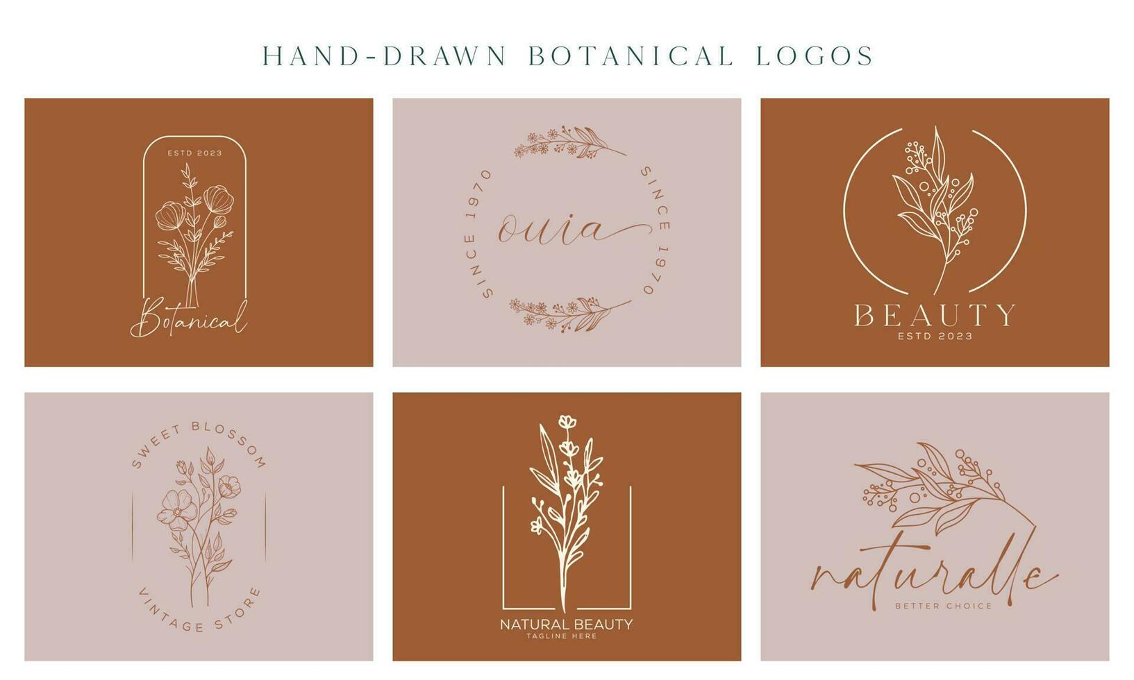 elemento floral botánico vector logotipo dibujado a mano de moda con flores silvestres y hojas. logo para spa y salón de belleza, boutique, tienda orgánica, boda, diseñador floral, interior, fotografía, cosmética.