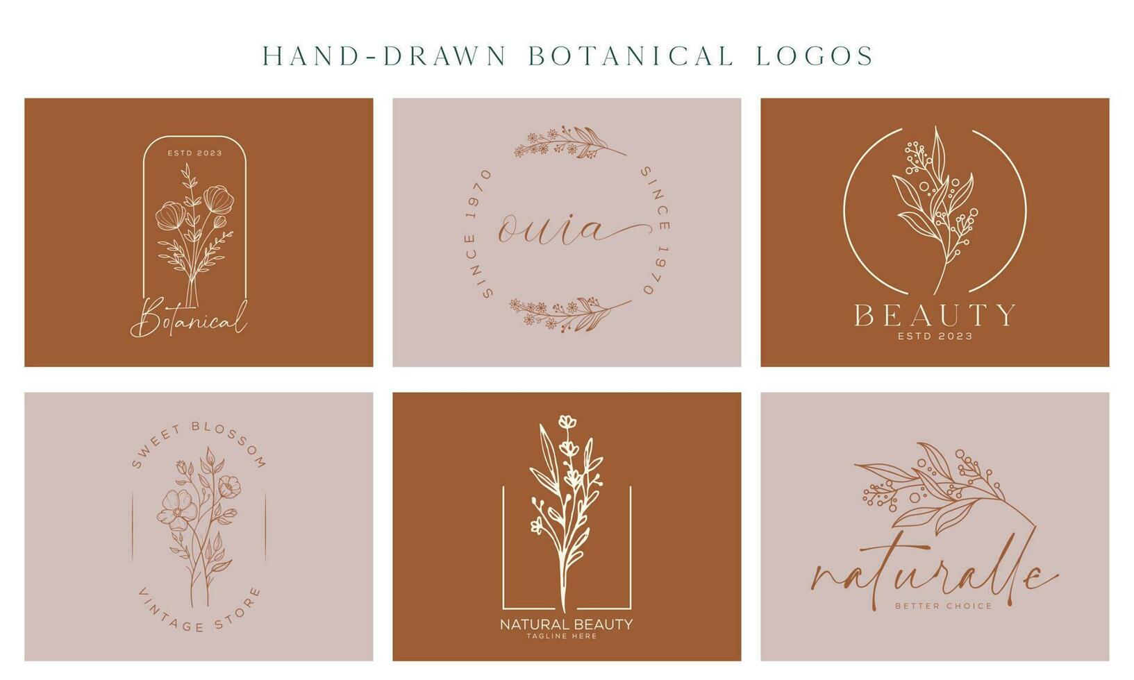 Botanical Floral element Vector Trendy Hand Drawn Logo with Wild Flower and Leaves. Logo for spa and beauty salon, boutique, organic shop, wedding, floral designer, interior, photography, cosmetic.