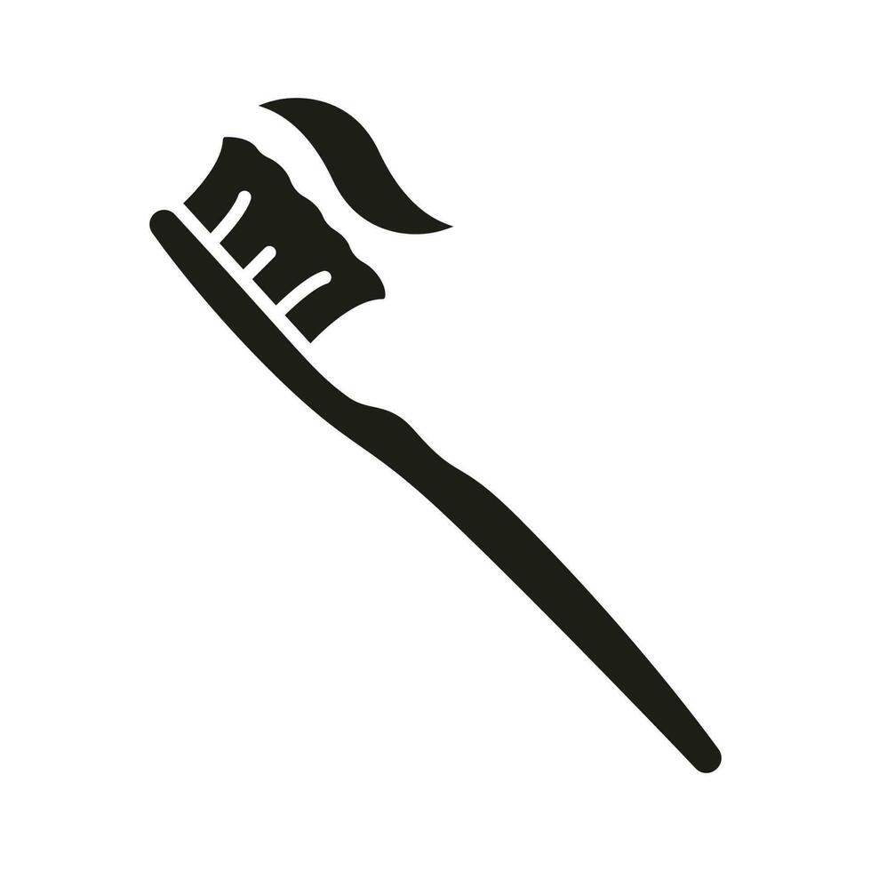 Toothbrush with Toothpaste Silhouette Icon. Teeth Care Equipment with Paste Glyph Pictogram. Oral Hygienic and Health Tool Sign. Hygiene Accessory Symbol. Tooth Hygiene. Isolated Vector Illustration.
