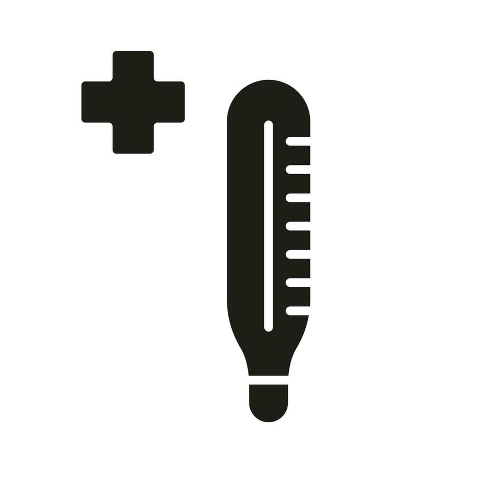 mercurio termómetro silueta icono. médico herramienta para temperatura medición glifo pictograma. medicos diagnóstico instrumento, salud controlar signo. aislado vector ilustración.