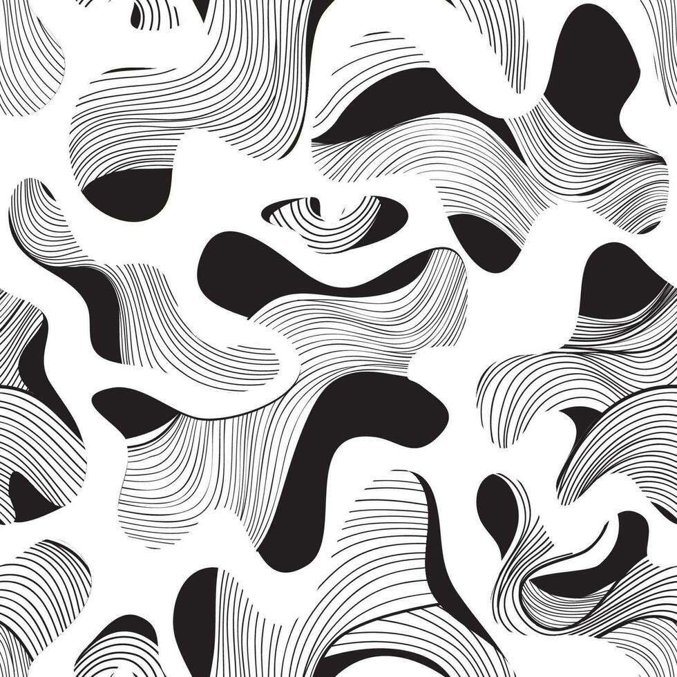 Abstract swirl line seamless pattern with chaotic flowing organic shapes in retro style. Dots, blots and looping lines abstract shapes. Artistic stylish ornamental endless background vector