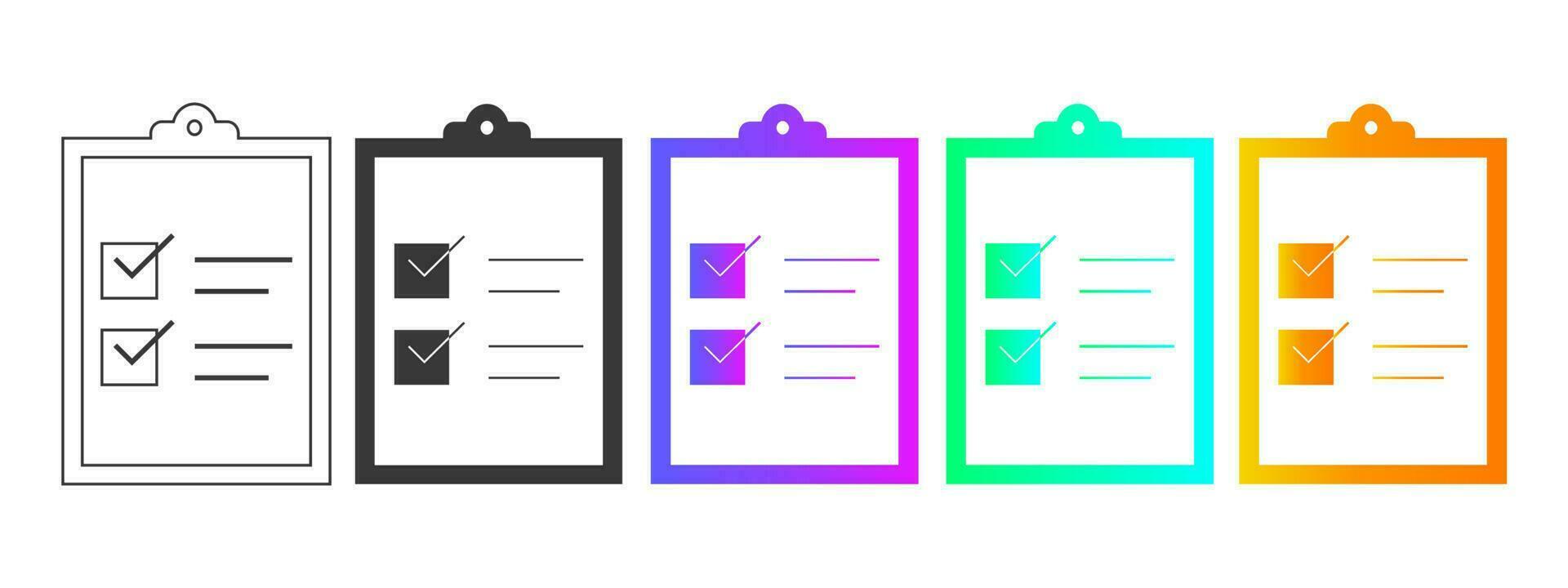 Big set of check marks icon. Tick, checkbox, flag, right, correct answer, option, document, questionnaire, survey. Business concept. Color gradient. vector