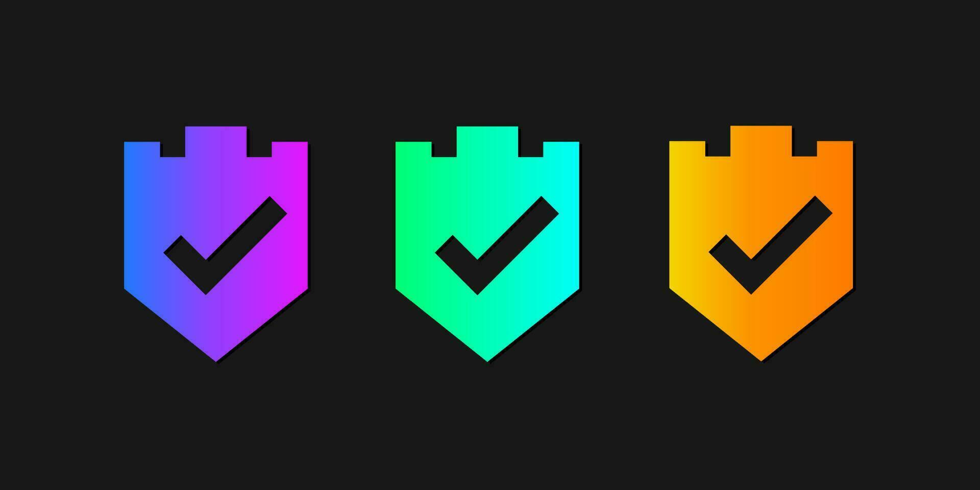 Check marks set icon. Tick, checkbox, flag, right, correct answer, option, document, questionnaire, survey. Business concept. Color gradient. vector