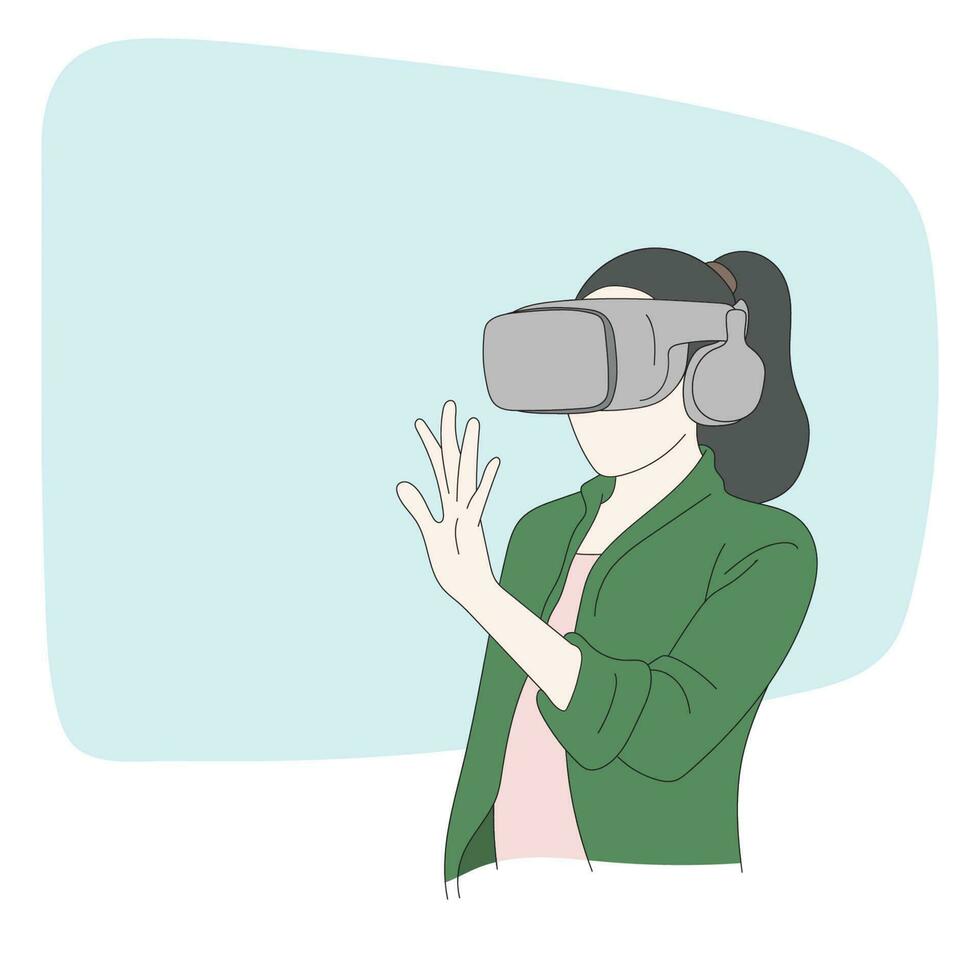 woman using vr glasses illustration vector hand drawn isolated on white background