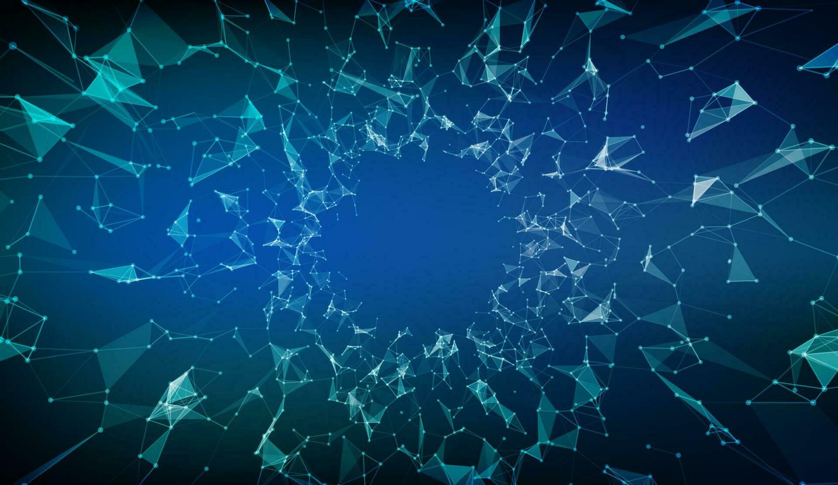 Abstract Low polygonal blue background with connecting dots and lines. Geometric low poly space. Connection structure. Science, cyberspace, medical, futuristic HUD background. Vector illustration.